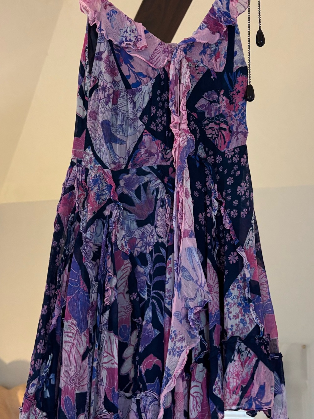 HEMANT & NANDITA Navy and Pink Floral Tiered Skirt